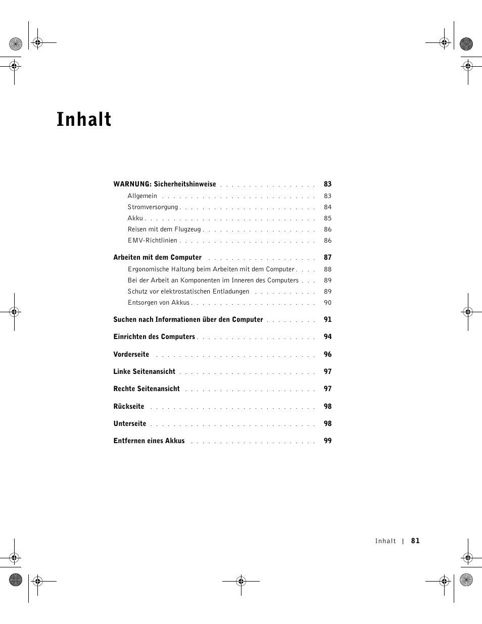 Inhalt | Dell Latitude X300 User Manual | Page 83 / 190