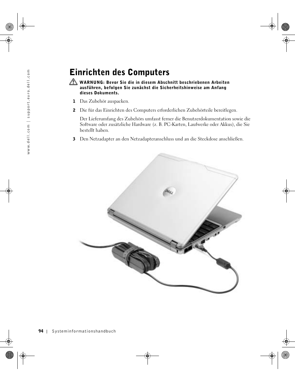 Einrichten des computers | Dell Latitude X300 User Manual | Page 96 / 190