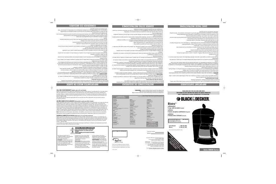 Black & Decker BISTRO CM200 User Manual | 2 pages