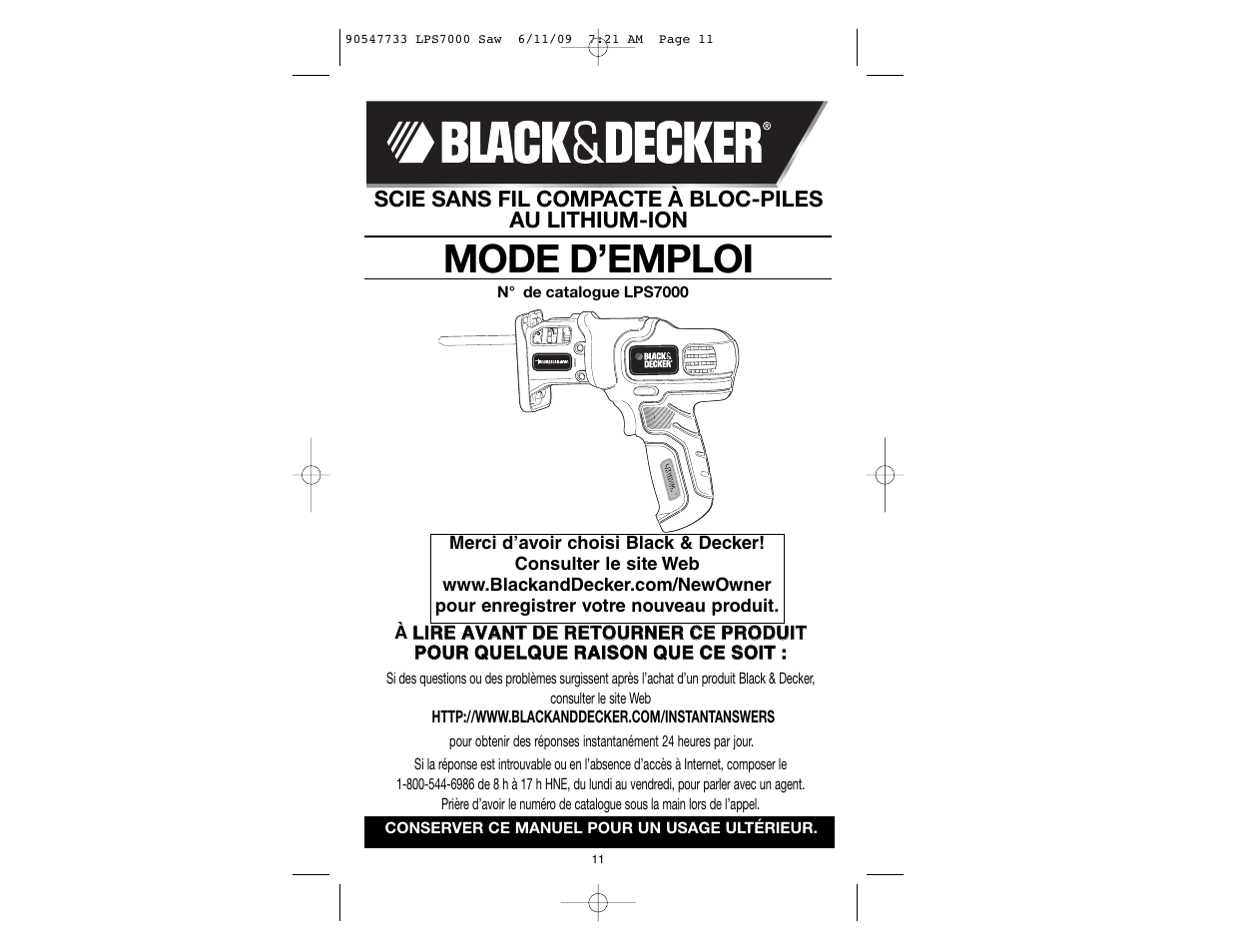 Mode d’emploi | Black & Decker 90547733 User Manual | Page 11 / 36