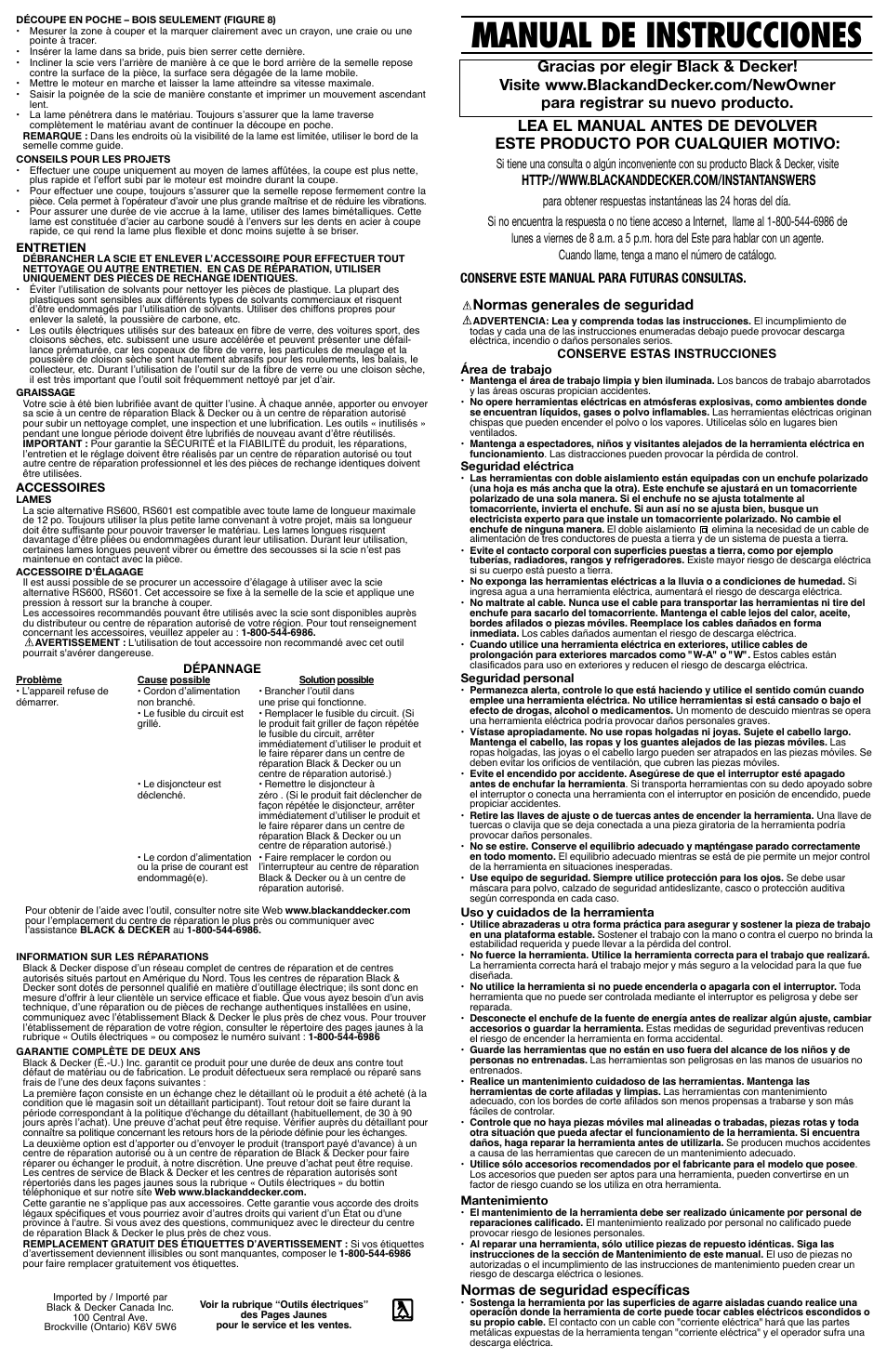 Manual de instrucciones, Normas generales de seguridad, Normas de seguridad específicas | Black & Decker RS601 User Manual | Page 4 / 6