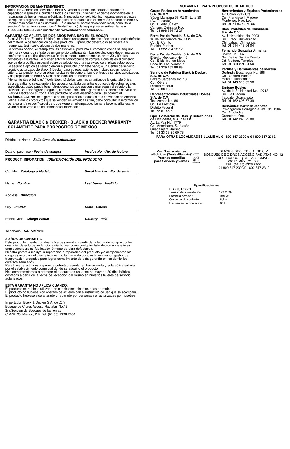 Black & Decker RS601 User Manual | Page 6 / 6