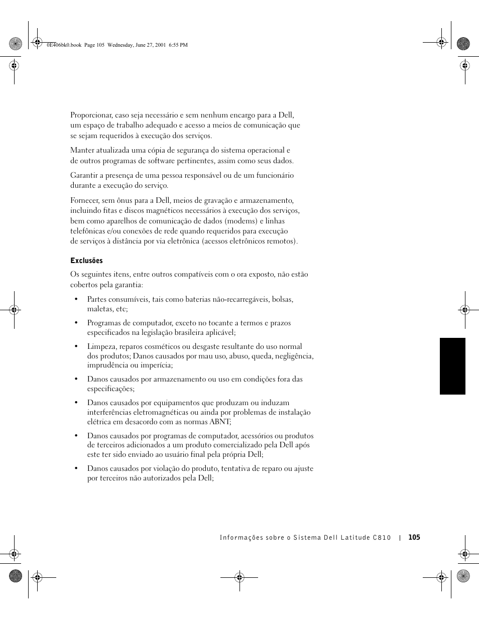 Exclusões | Dell Latitude C810 User Manual | Page 107 / 146
