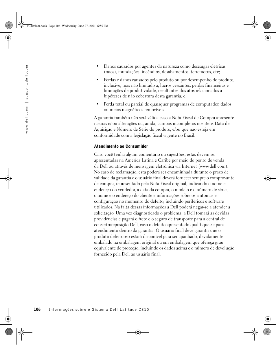 Atendimento ao consumidor | Dell Latitude C810 User Manual | Page 108 / 146