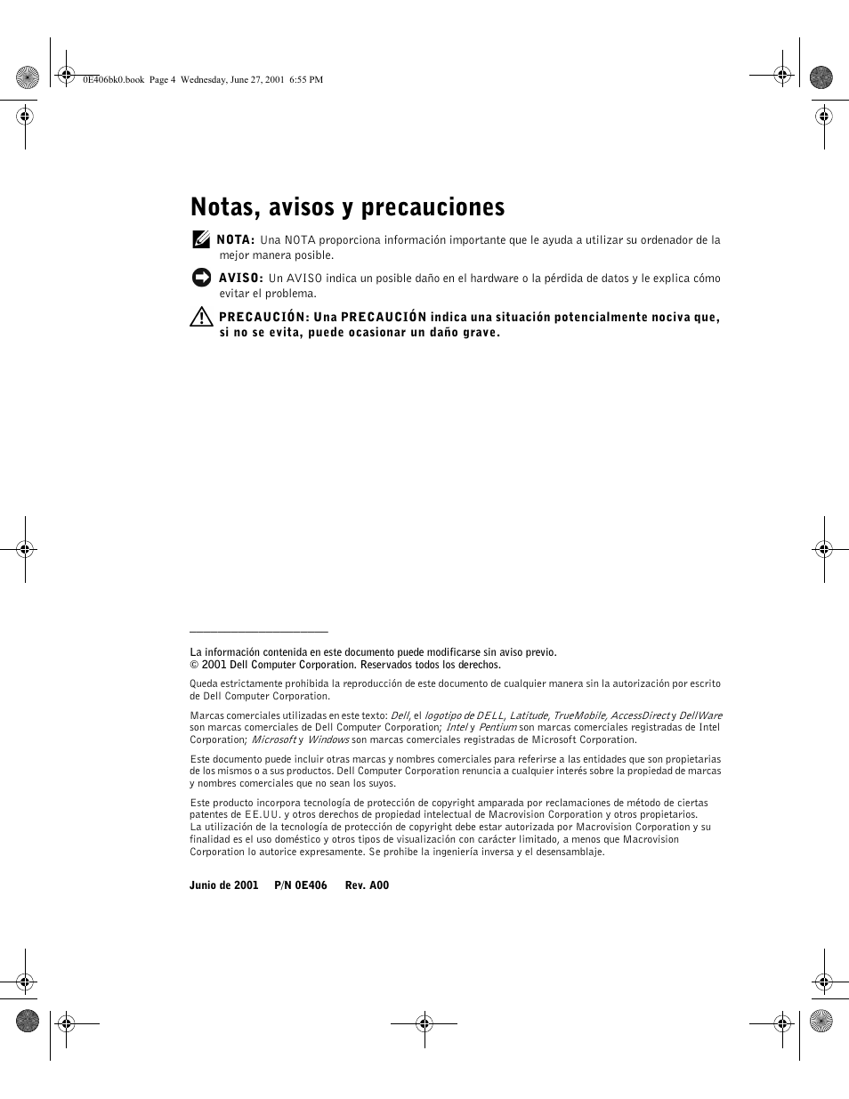 Notas, avisos y precauciones | Dell Latitude C810 User Manual | Page 112 / 146