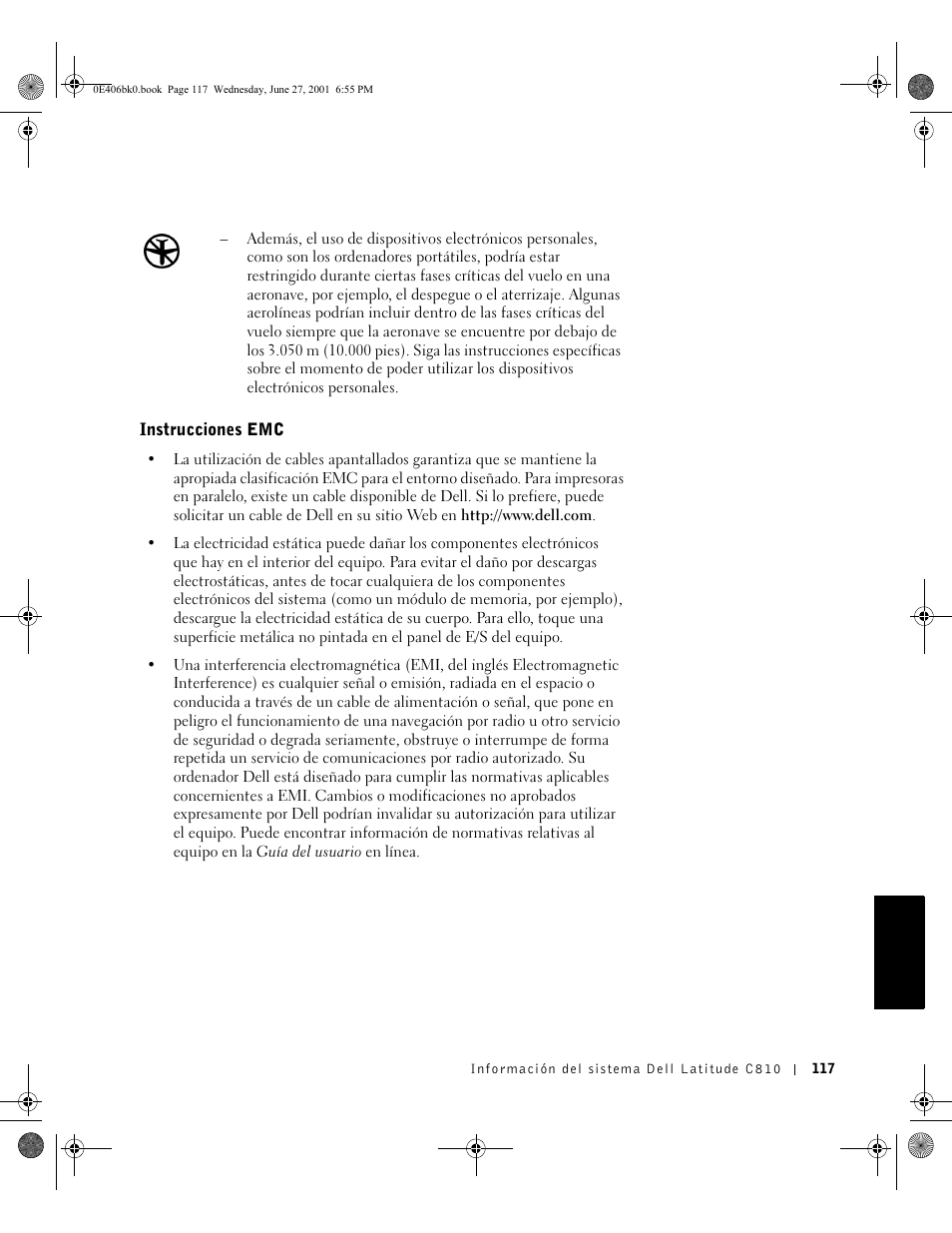 Instrucciones emc | Dell Latitude C810 User Manual | Page 119 / 146