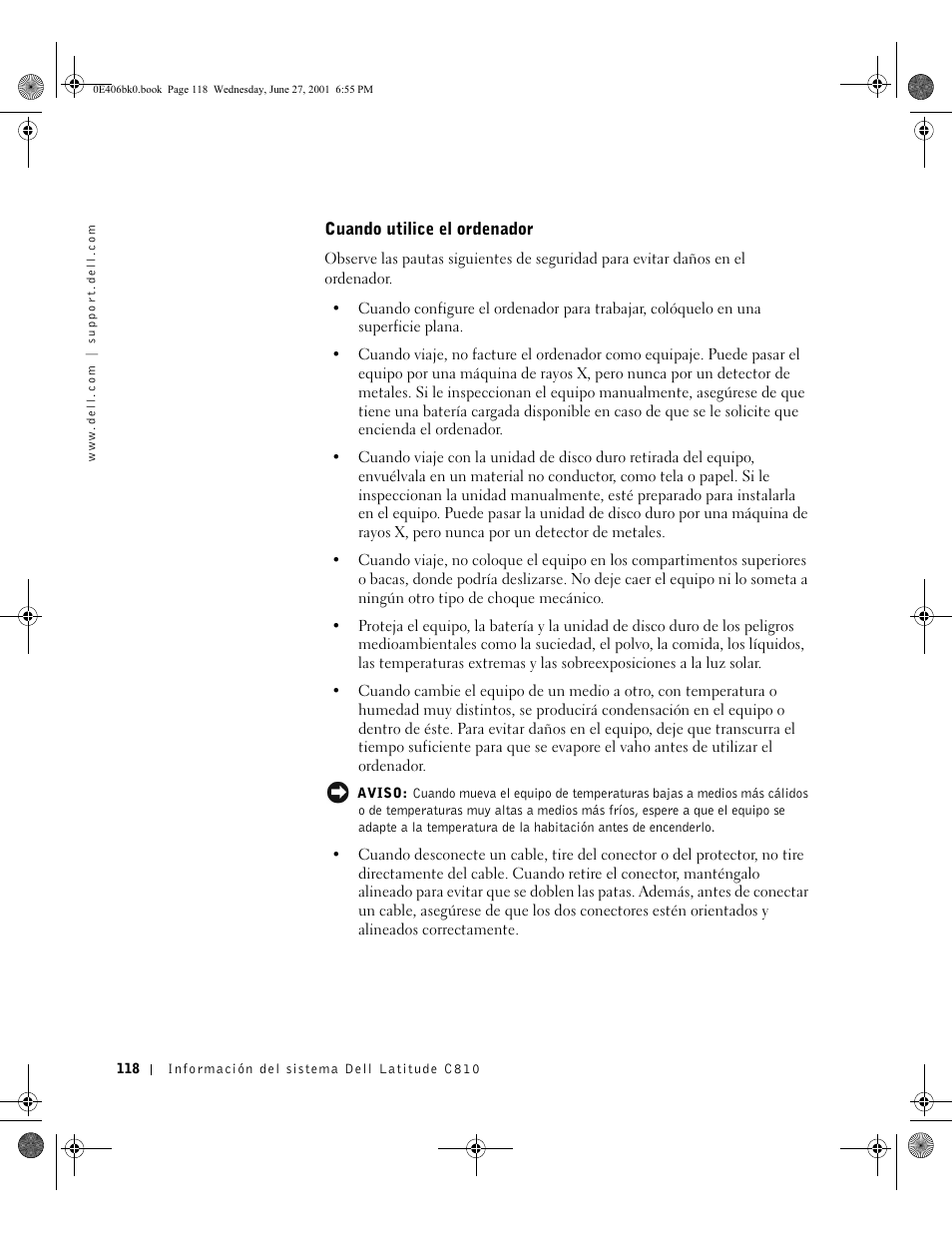 Cuando utilice el ordenador | Dell Latitude C810 User Manual | Page 120 / 146