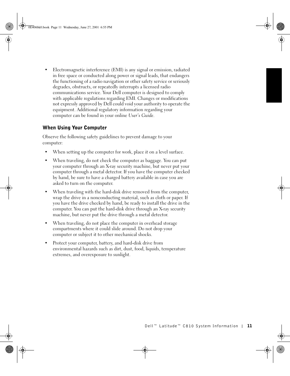 When using your computer | Dell Latitude C810 User Manual | Page 13 / 146