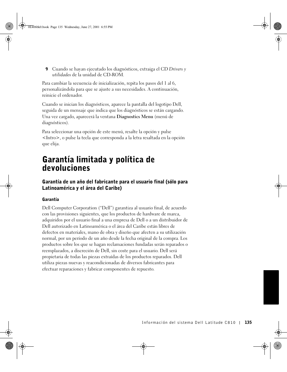 Garantía limitada y política de devoluciones, Garantía | Dell Latitude C810 User Manual | Page 137 / 146