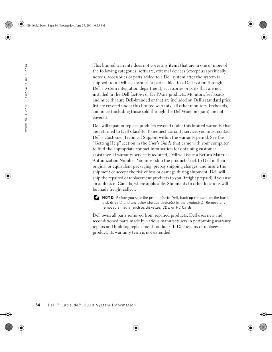 Dell Latitude C810 User Manual | Page 36 / 146