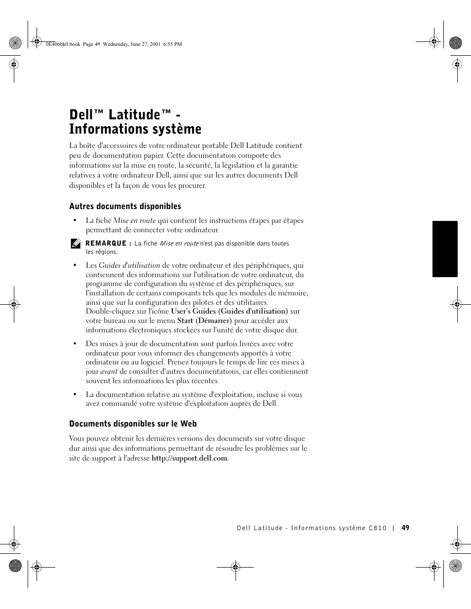 Dell™ latitude™ - informationssystème, Autres documents disponibles, Documents disponibles sur le web | Français, Dell™ latitude™ - informations système | Dell Latitude C810 User Manual | Page 51 / 146