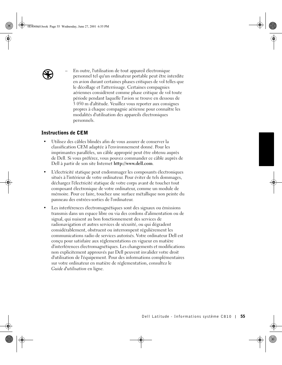 Instructions de cem | Dell Latitude C810 User Manual | Page 57 / 146