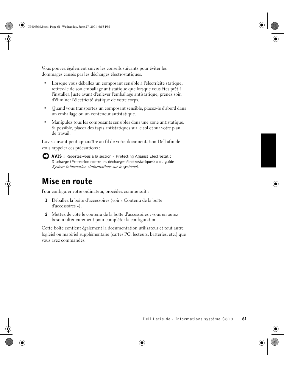 Mise en route | Dell Latitude C810 User Manual | Page 63 / 146