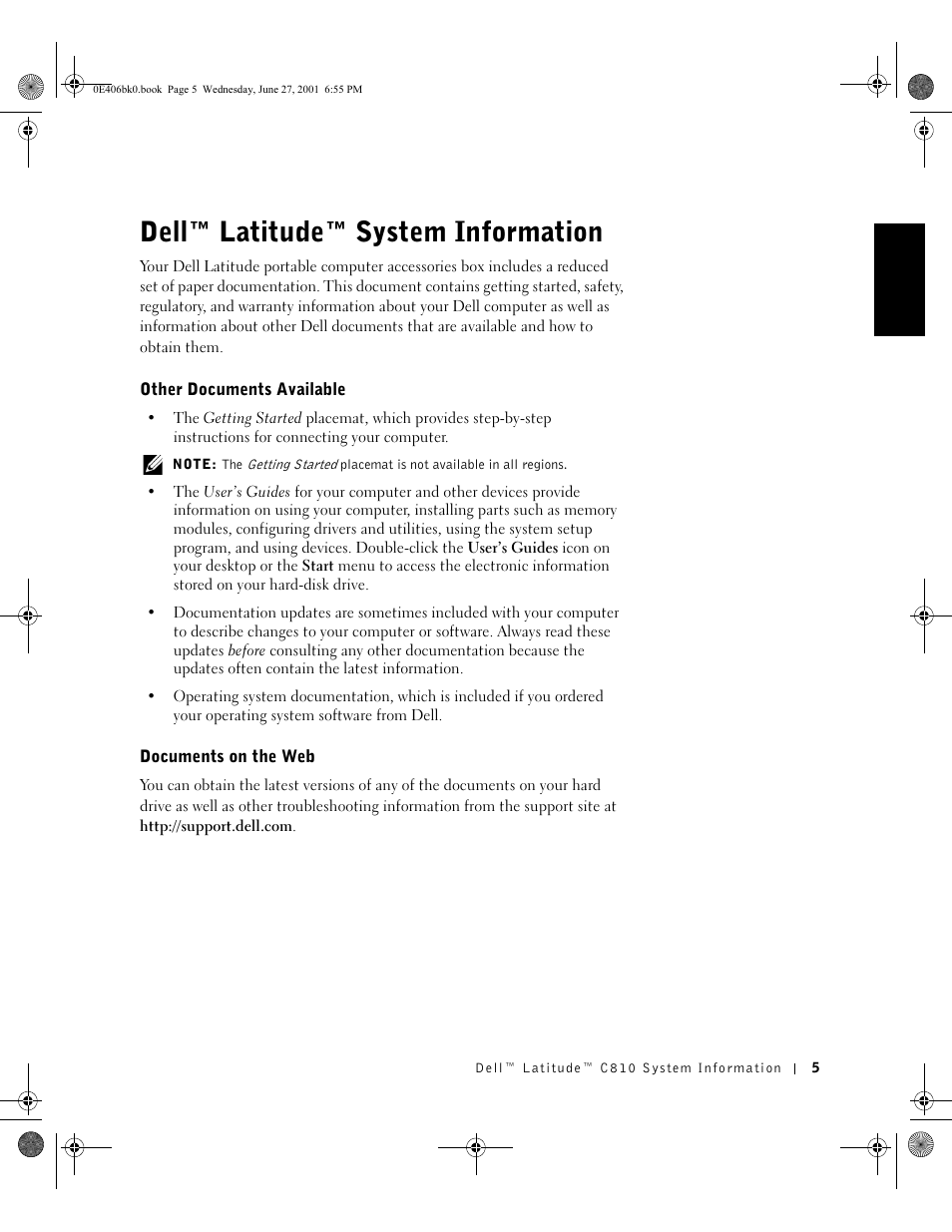 Dell™ latitude™ systeminformation, Other documents available, Documents on the web | English, Dell™ latitude™ system information | Dell Latitude C810 User Manual | Page 7 / 146