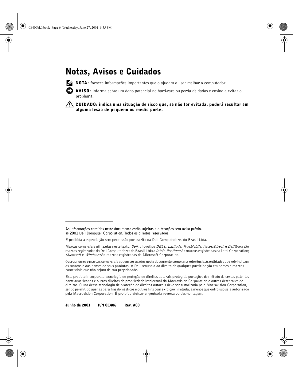 Notas, avisos e cuidados | Dell Latitude C810 User Manual | Page 84 / 146