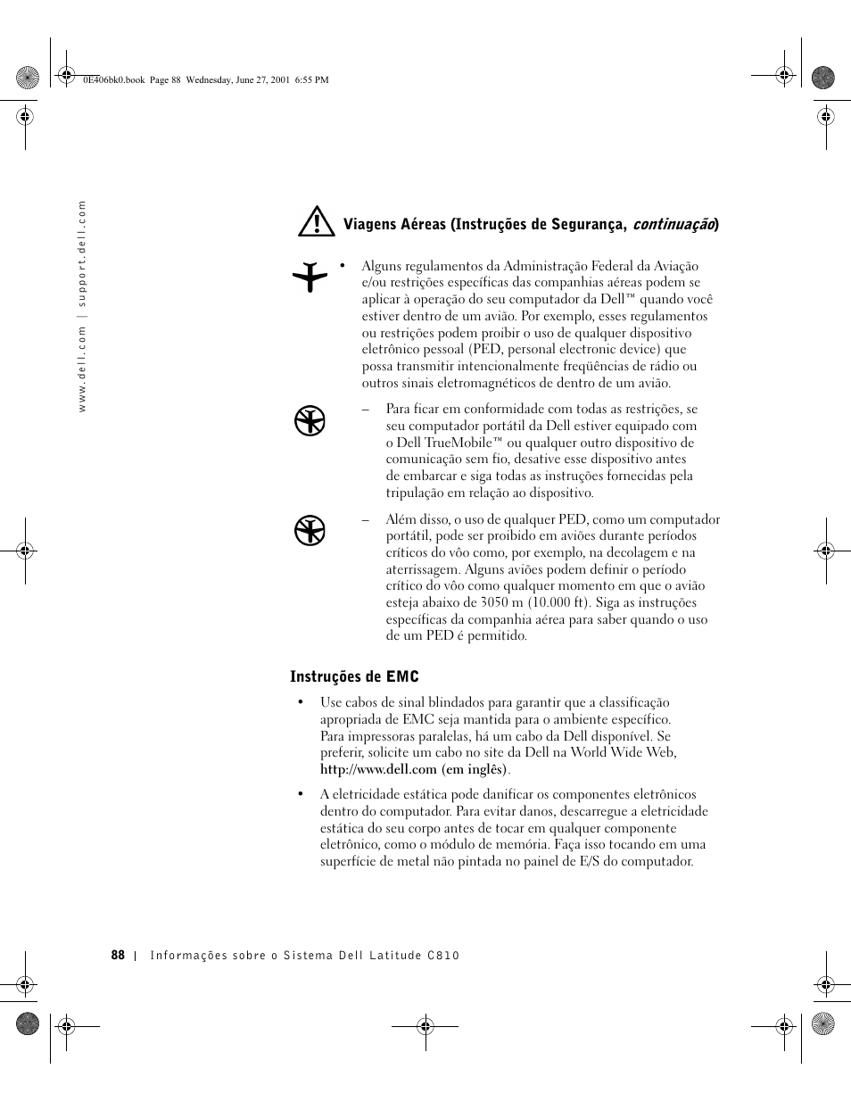 Instruções de emc | Dell Latitude C810 User Manual | Page 90 / 146