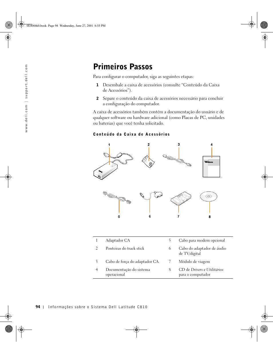Primeiros passos | Dell Latitude C810 User Manual | Page 96 / 146