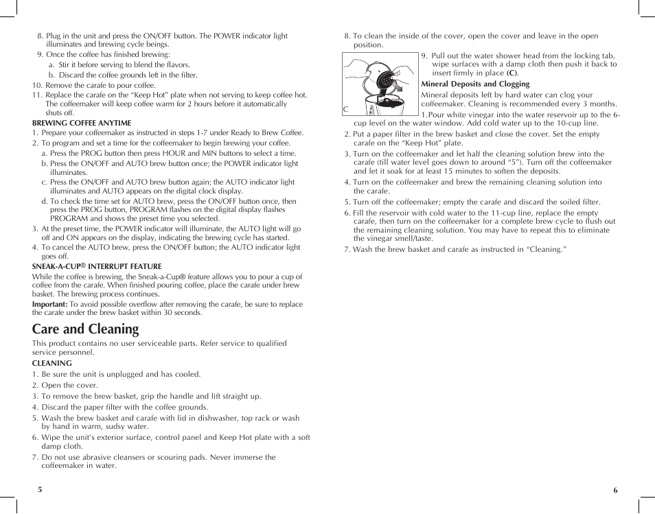 Care and cleaning | Black & Decker DCM2900W User Manual | Page 4 / 13