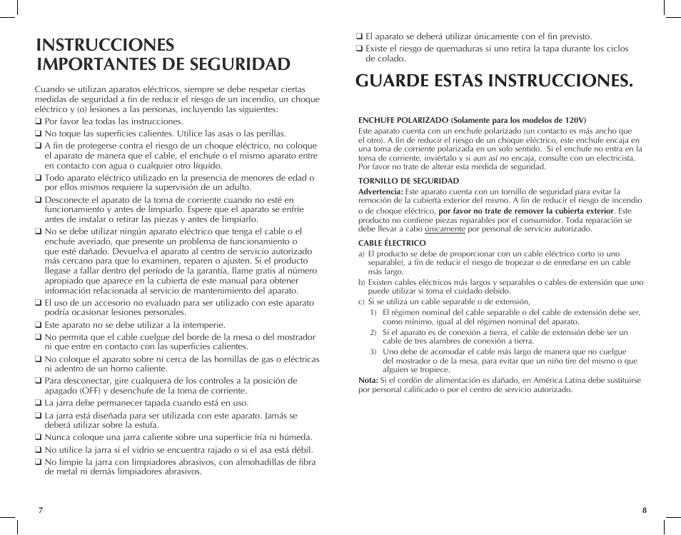 Instrucciones importantes de seguridad, Guarde estas instrucciones | Black & Decker DCM2900W User Manual | Page 5 / 13