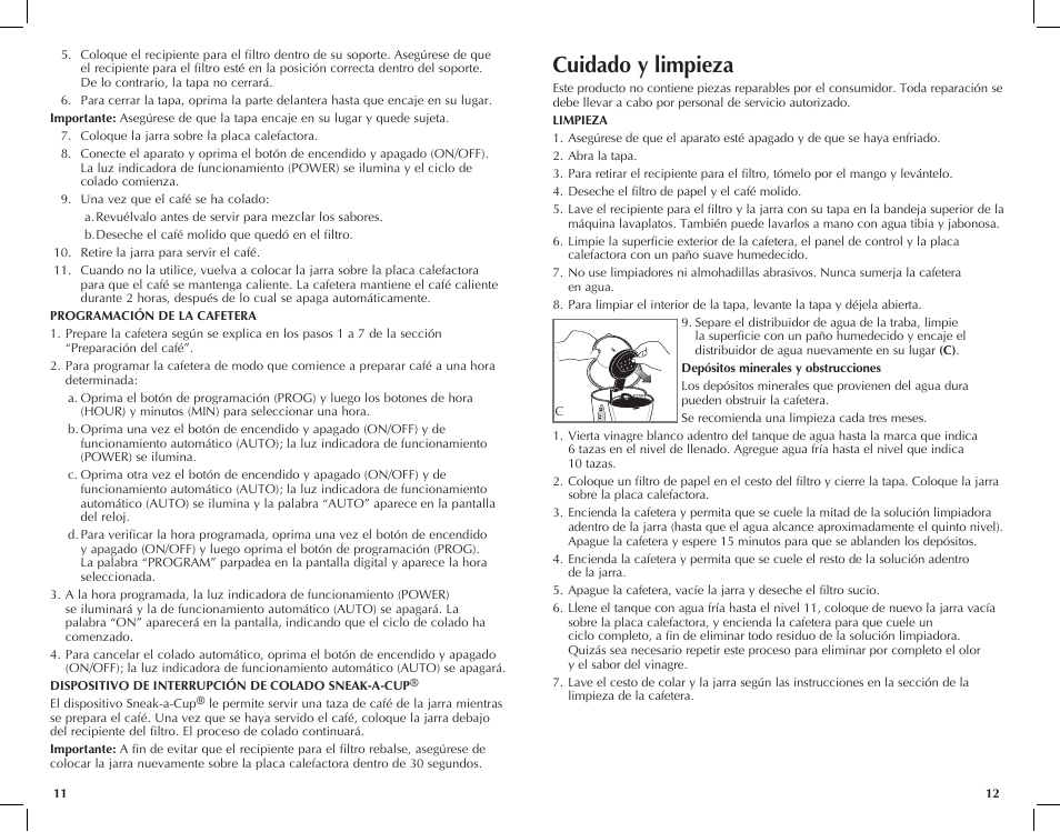 Cuidado y limpieza | Black & Decker DCM2900W User Manual | Page 7 / 13