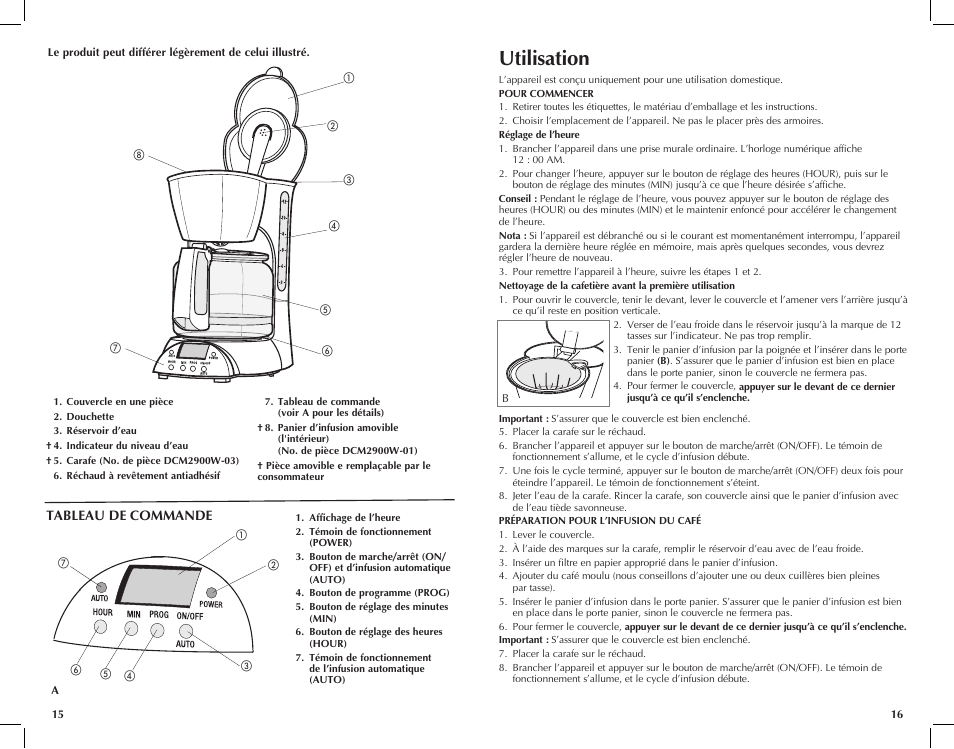 Utilisation | Black & Decker DCM2900W User Manual | Page 9 / 13