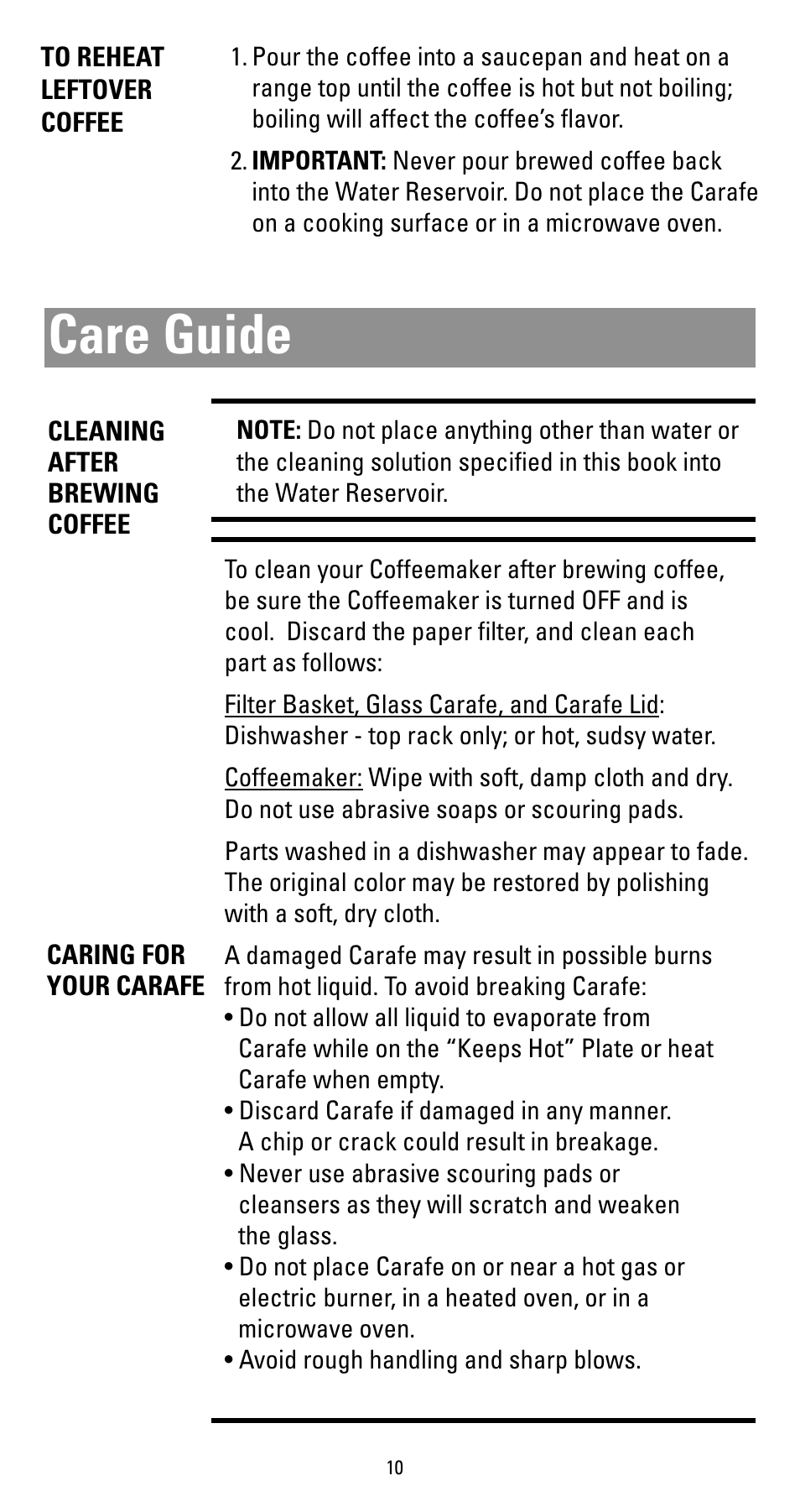 Care guide | Black & Decker DCM300 Sries User Manual | Page 10 / 16