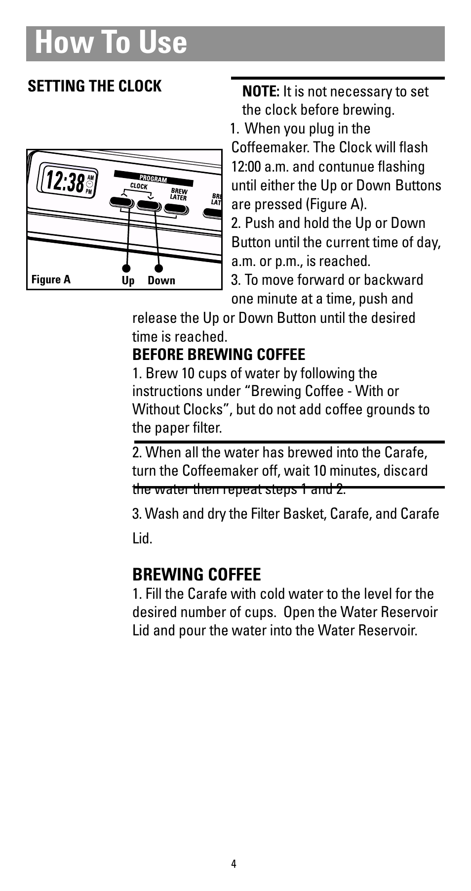 How to use, Brewing coffee | Black & Decker DCM300 Sries User Manual | Page 4 / 16