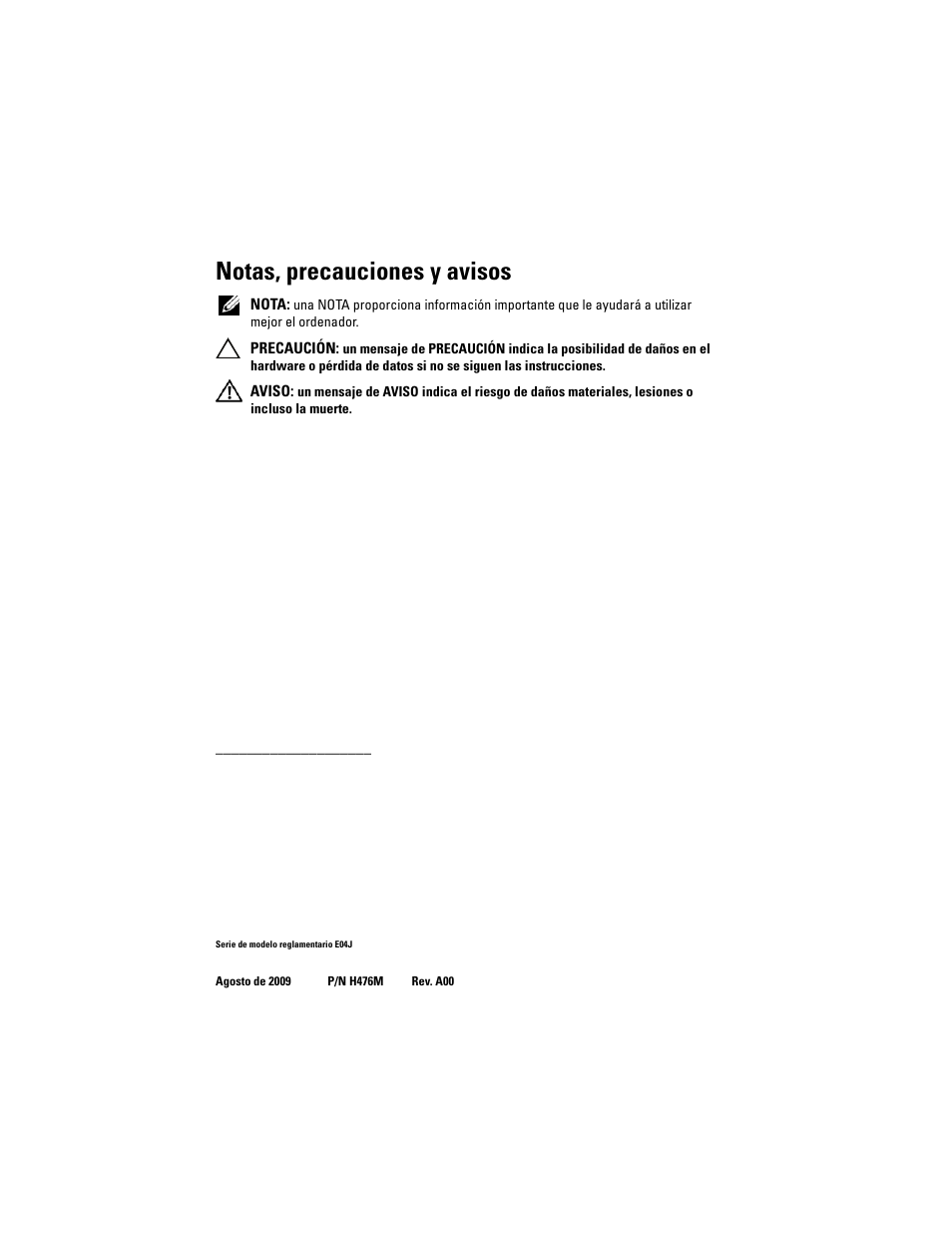 Notas, precauciones y avisos | Dell PowerVault MD1220 User Manual | Page 40 / 54