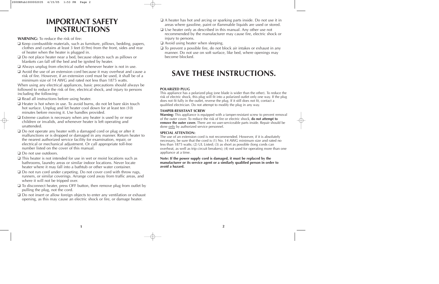 Black & Decker 200UH User Manual | Page 2 / 13