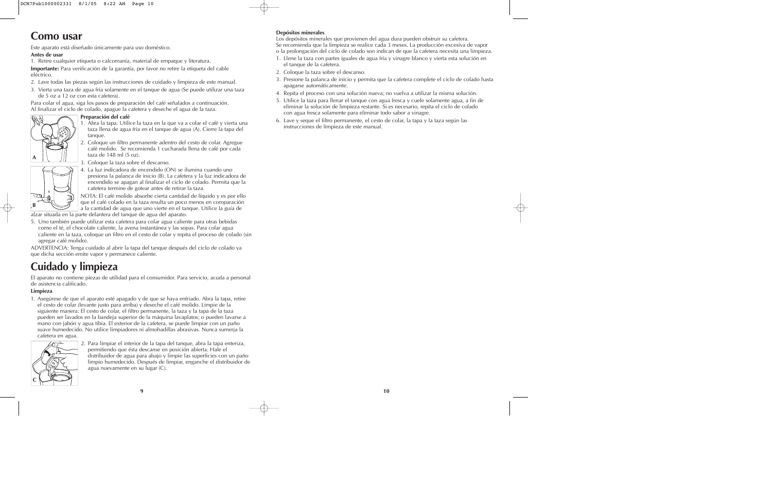 Como usar, Cuidado y limpieza | Black & Decker DCM7 User Manual | Page 6 / 11