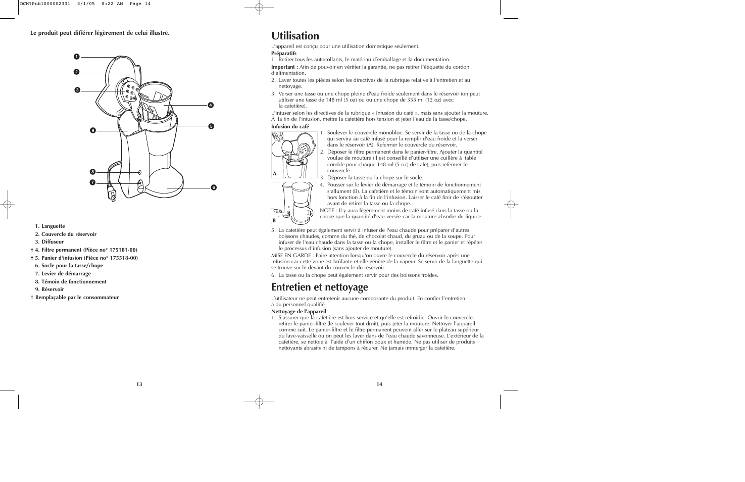 Utilisation, Entretien et nettoyage | Black & Decker DCM7 User Manual | Page 8 / 11