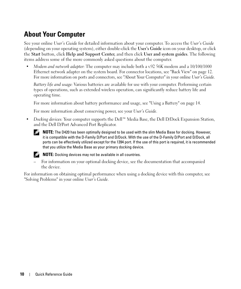 About your computer | Dell Latitude D420 User Manual | Page 10 / 148