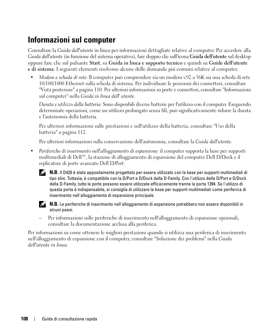 Informazioni sul computer | Dell Latitude D420 User Manual | Page 108 / 148