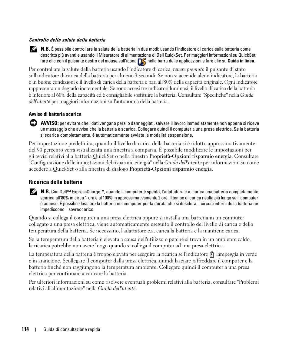 Ricarica della batteria | Dell Latitude D420 User Manual | Page 114 / 148