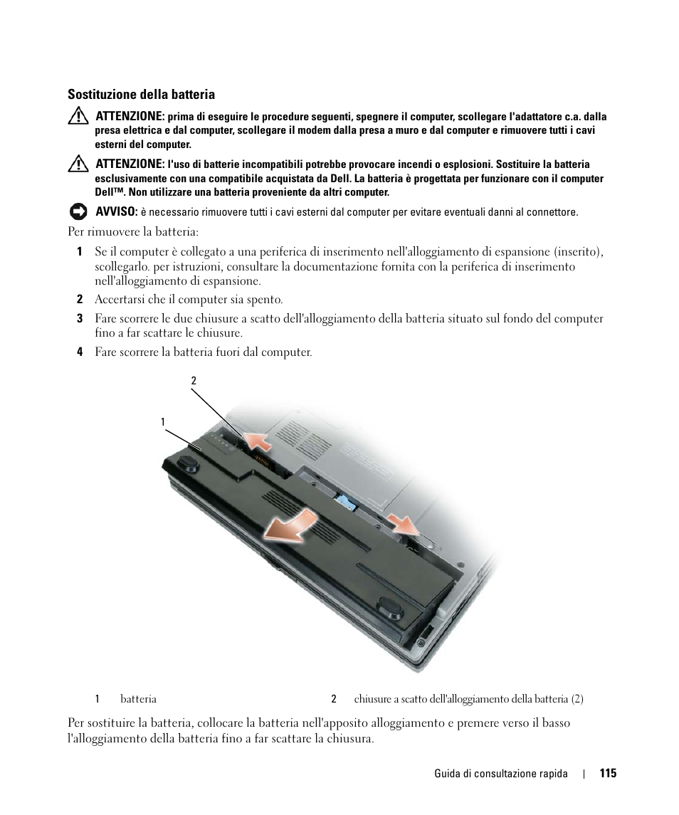 Sostituzione della batteria | Dell Latitude D420 User Manual | Page 115 / 148