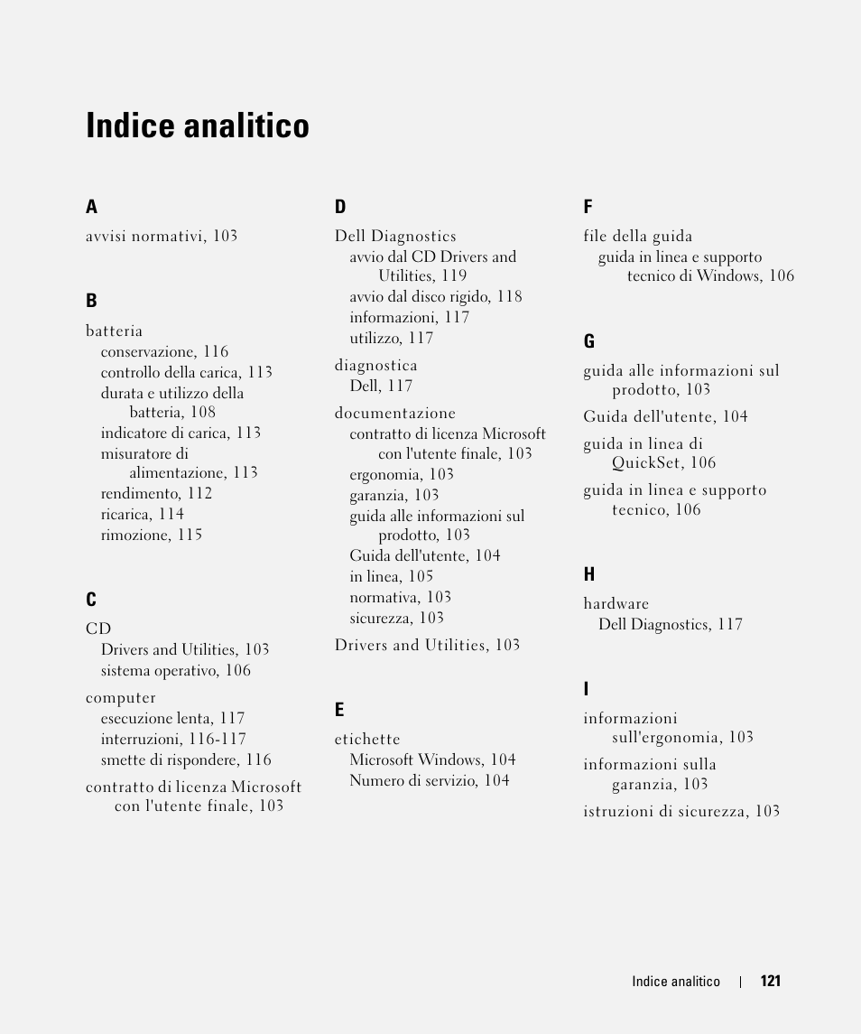 Indice analitico | Dell Latitude D420 User Manual | Page 121 / 148