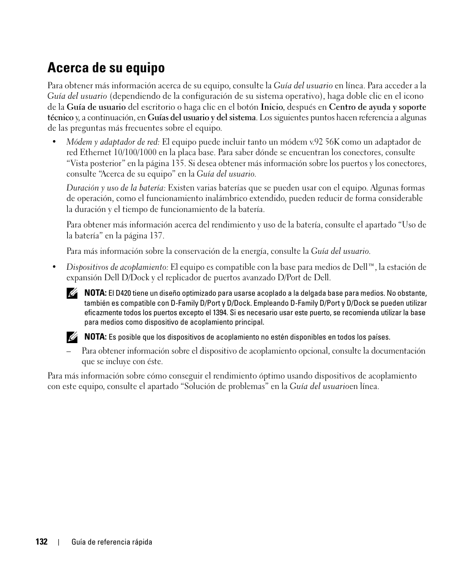 Acerca de su equipo | Dell Latitude D420 User Manual | Page 132 / 148