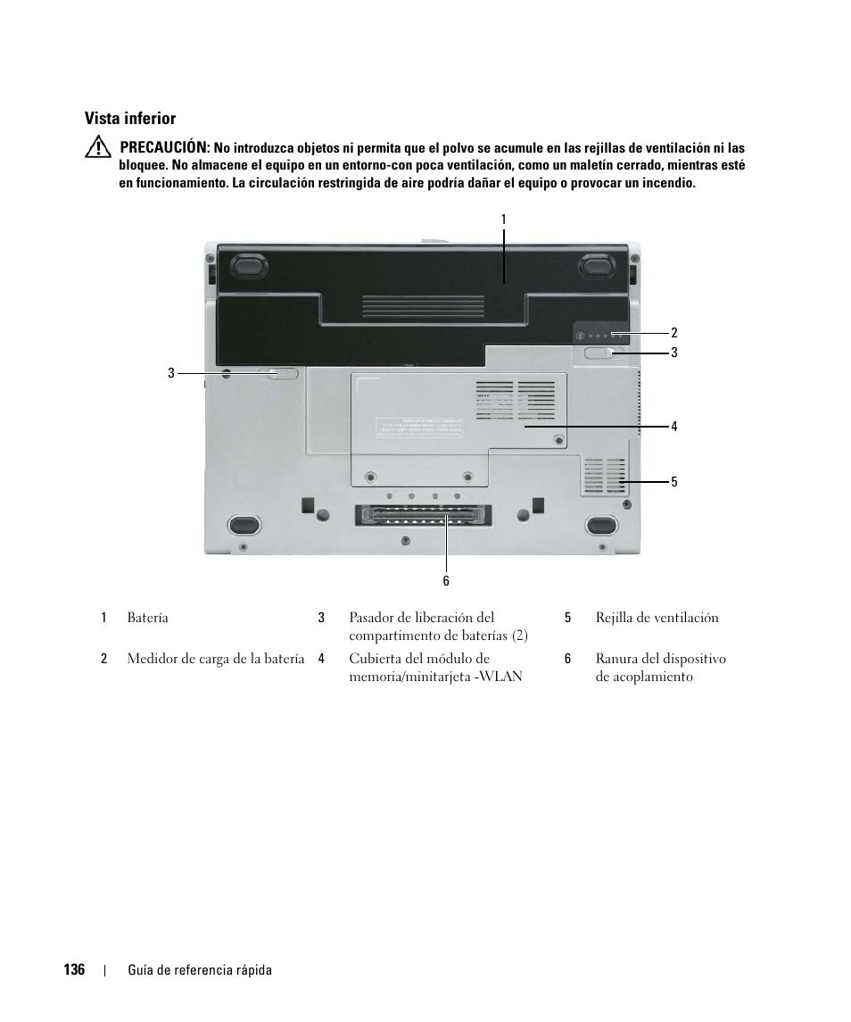 Vista inferior | Dell Latitude D420 User Manual | Page 136 / 148