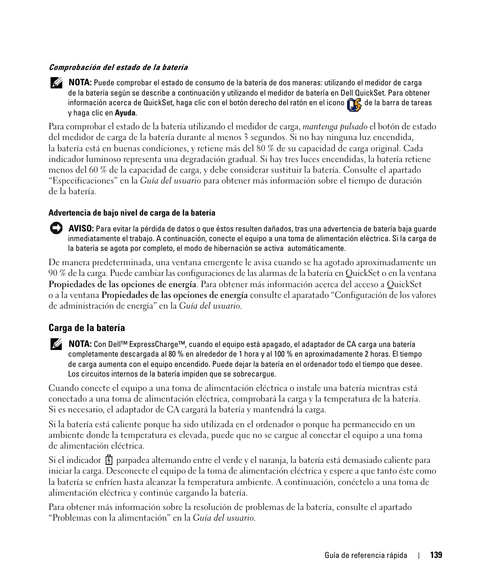 Carga de la batería | Dell Latitude D420 User Manual | Page 139 / 148