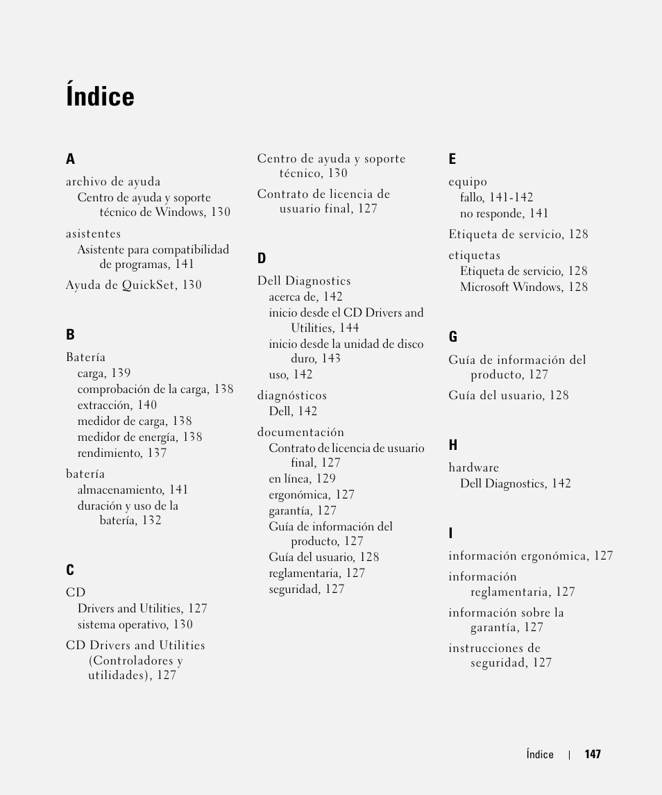 Índice | Dell Latitude D420 User Manual | Page 147 / 148