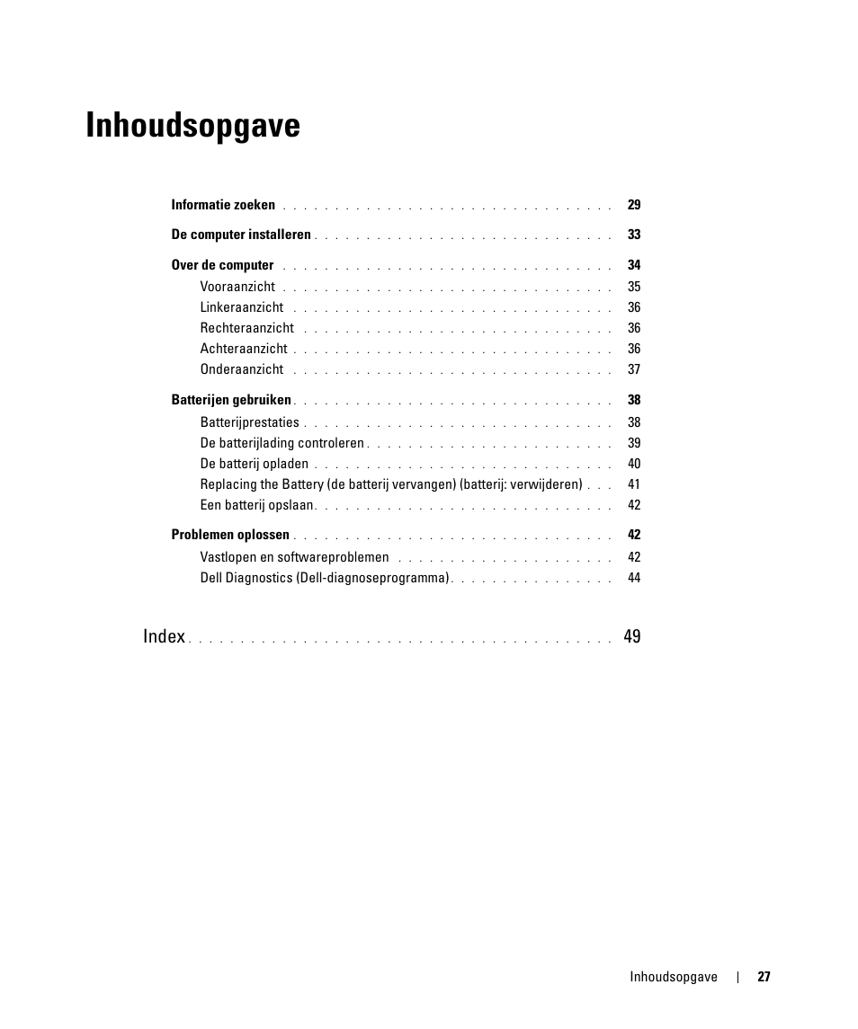 Inhoudsopgave, Index | Dell Latitude D420 User Manual | Page 27 / 148