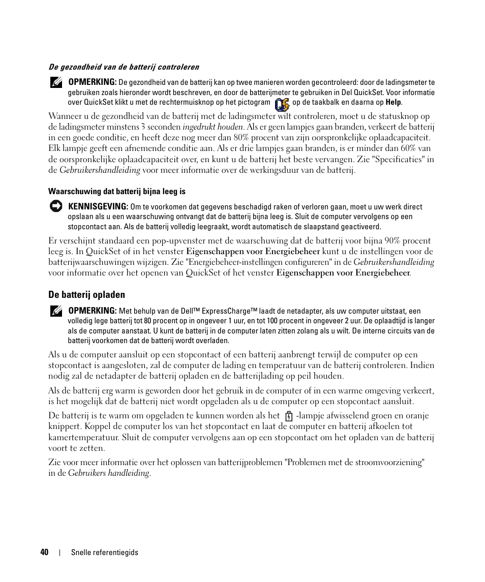 De batterij opladen | Dell Latitude D420 User Manual | Page 40 / 148