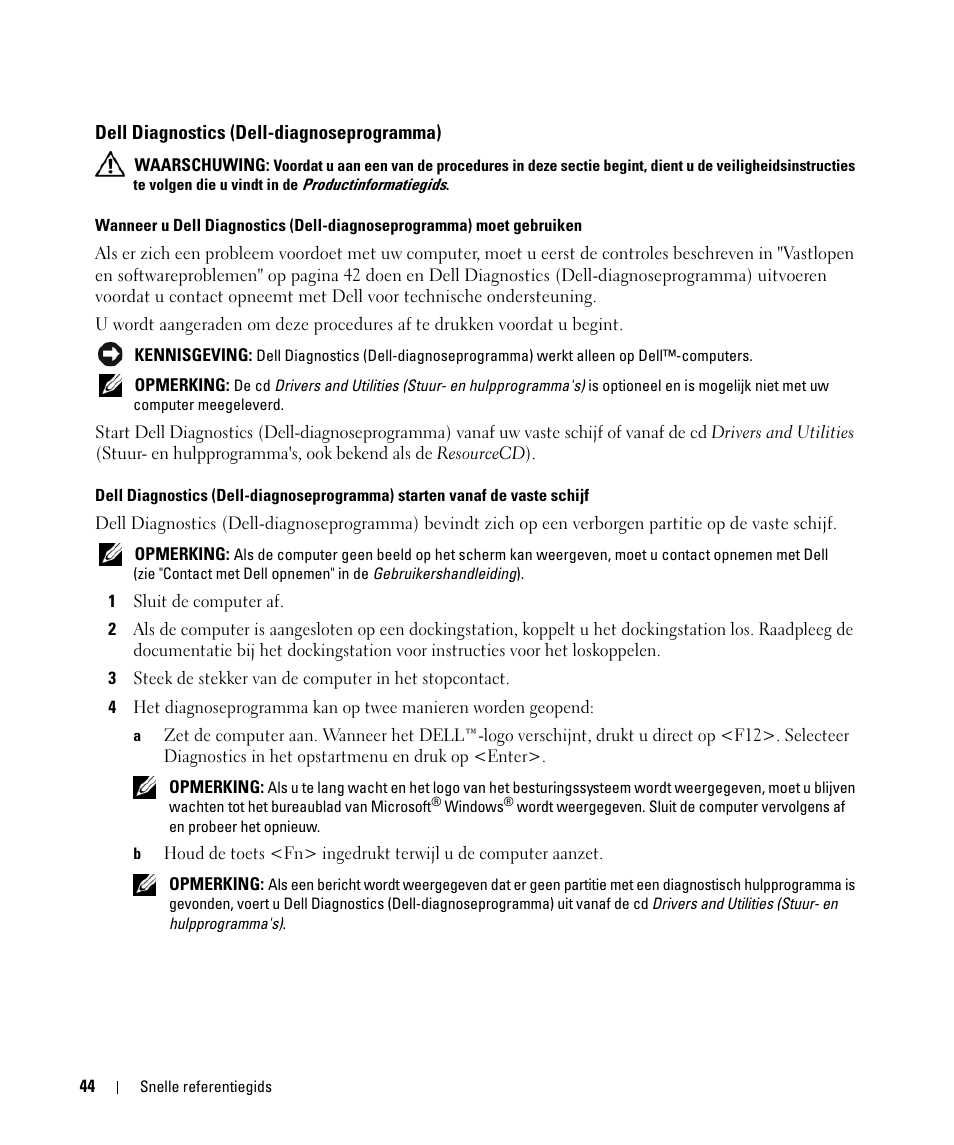 Dell diagnostics (dell-diagnoseprogramma) | Dell Latitude D420 User Manual | Page 44 / 148