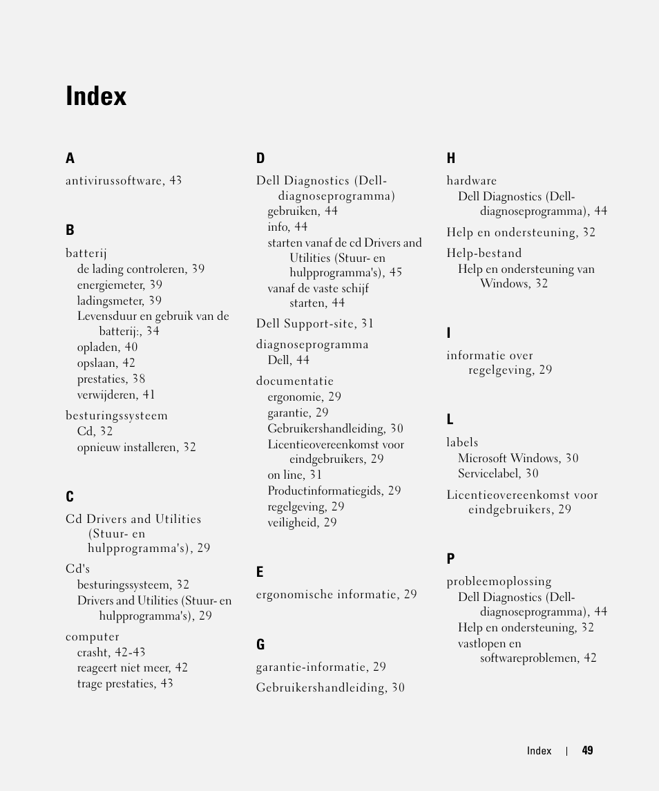 Index | Dell Latitude D420 User Manual | Page 49 / 148