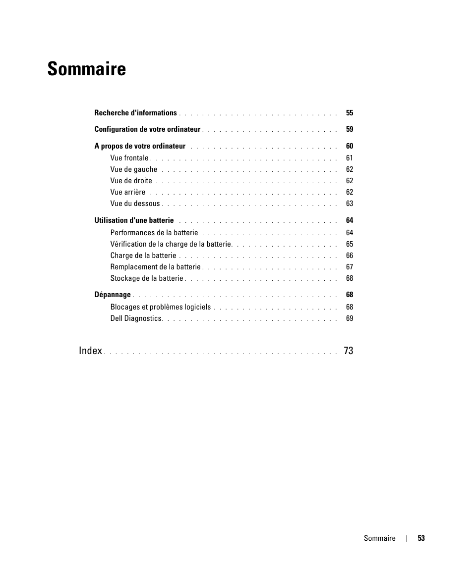 Sommaire, Index | Dell Latitude D420 User Manual | Page 53 / 148