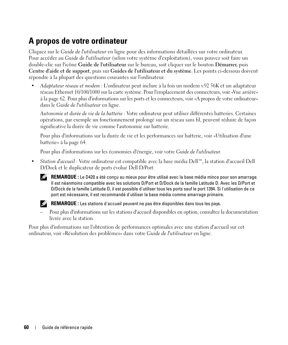 A propos de votre ordinateur | Dell Latitude D420 User Manual | Page 60 / 148