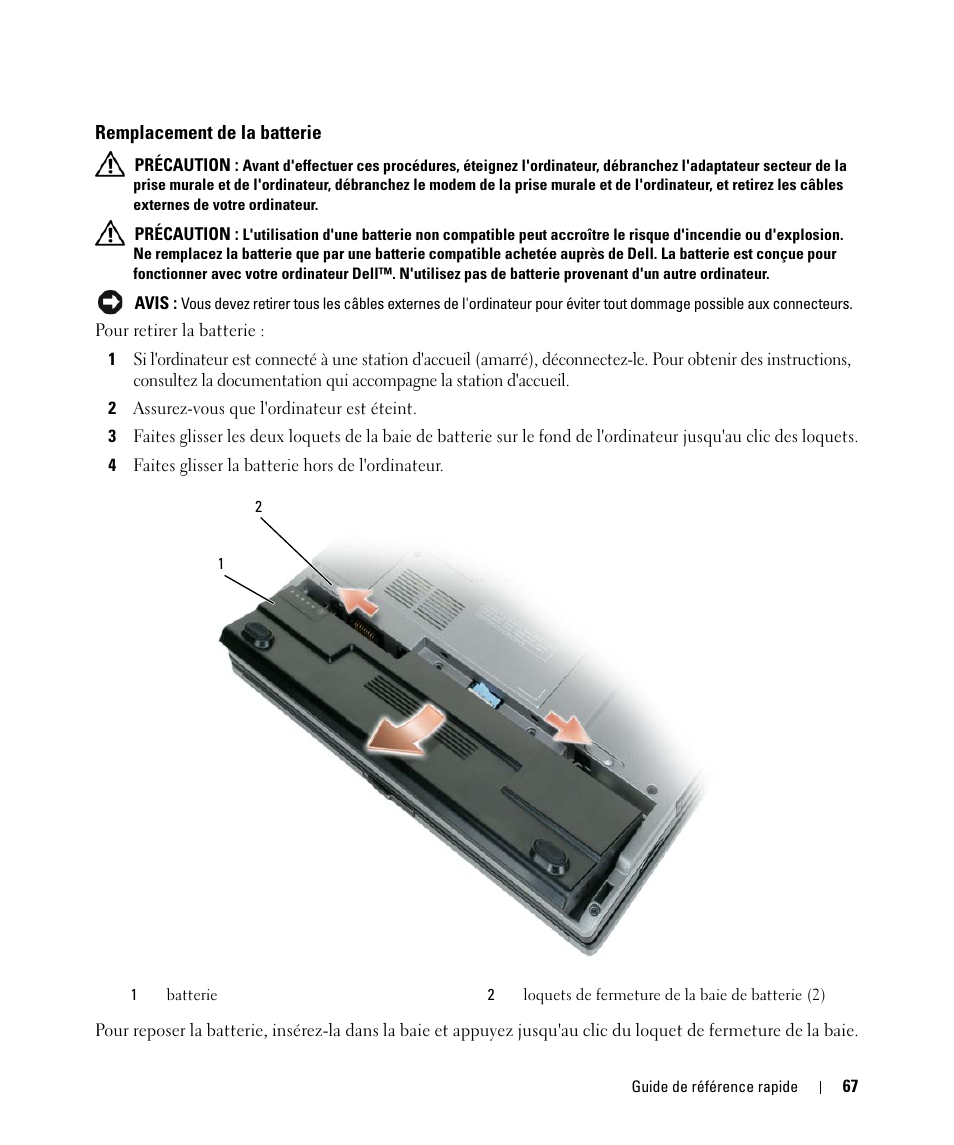 Remplacement de la batterie | Dell Latitude D420 User Manual | Page 67 / 148