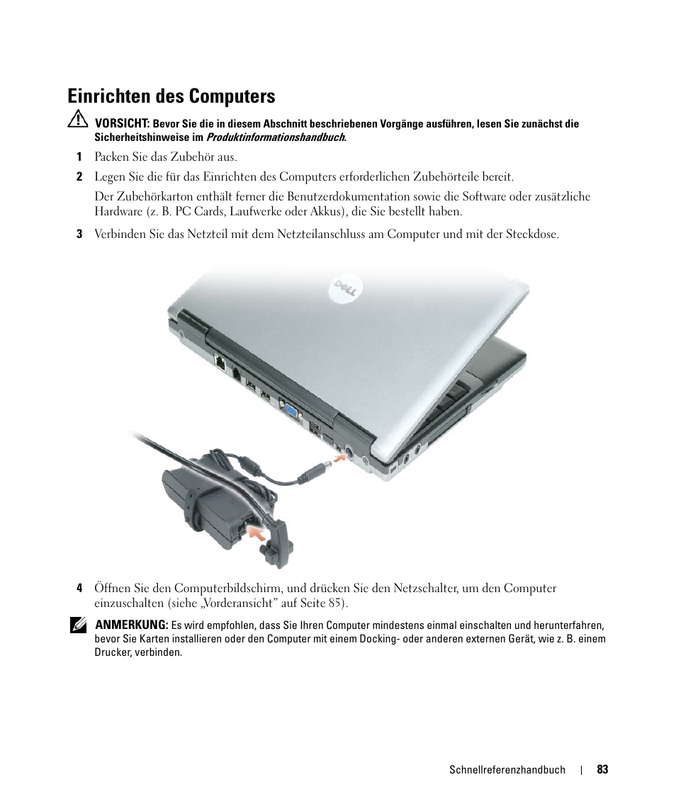 Einrichten des computers | Dell Latitude D420 User Manual | Page 83 / 148