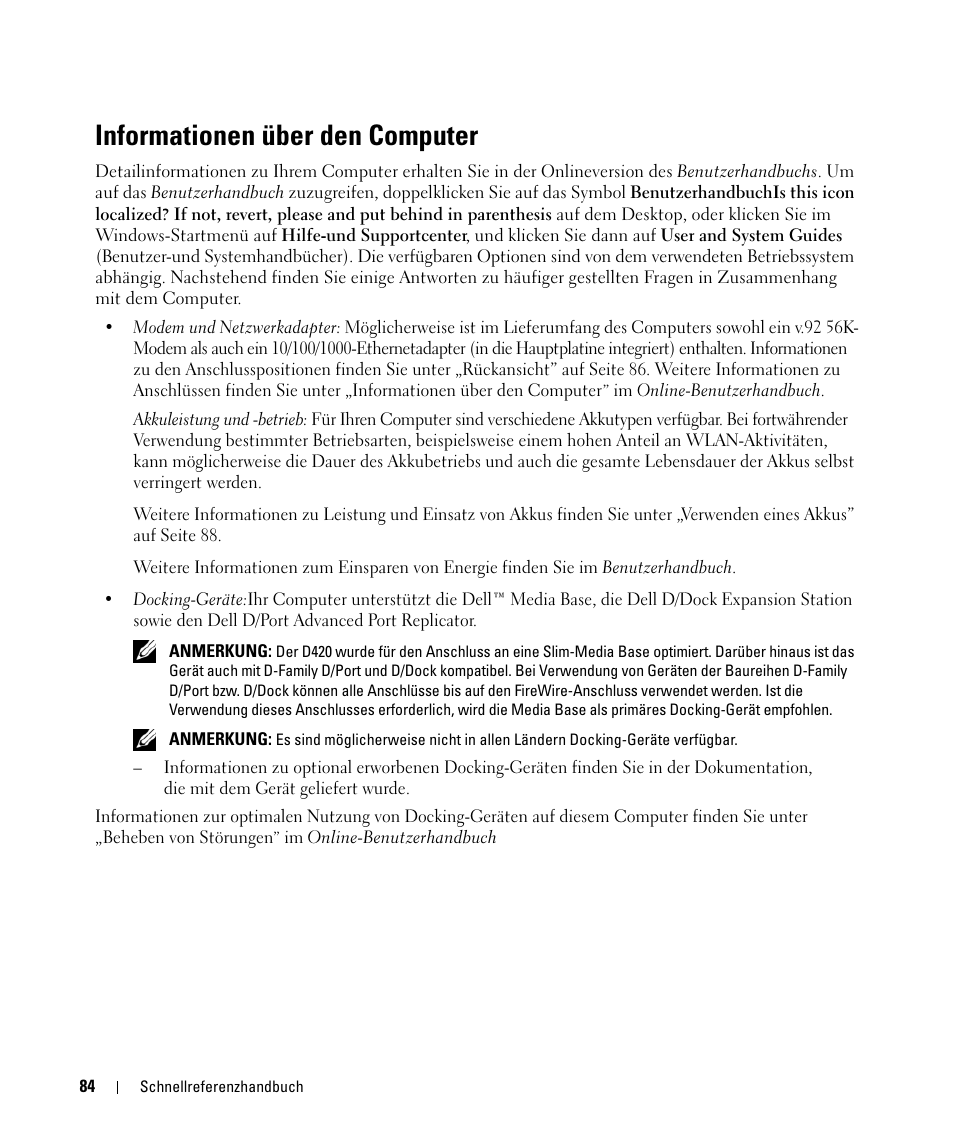Informationen über den computer | Dell Latitude D420 User Manual | Page 84 / 148