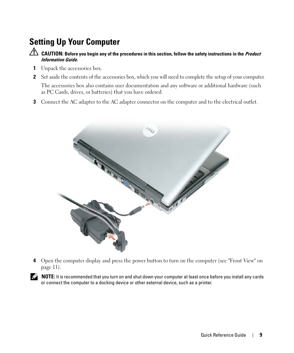 Setting up your computer | Dell Latitude D420 User Manual | Page 9 / 148